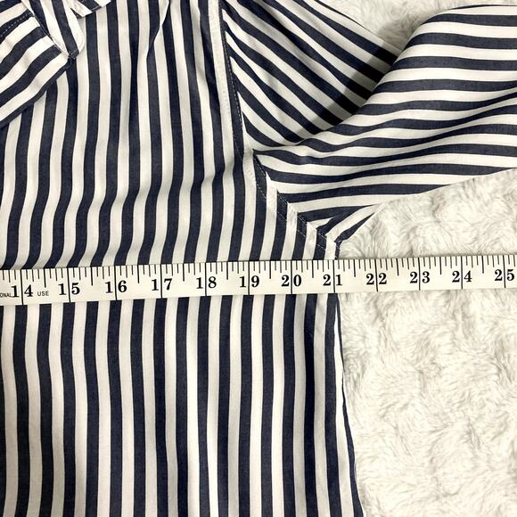 J. Crew Blue White Striped Collared Tie Sleeve Classic Preppy Popover Shirt M - Picture 7 of 7